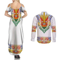 Haiti Flag Traditional Dashiki Couples Matching Summer Maxi Dress and Long Sleeve Button Shirt White Color LT03 - Polynesian Pride