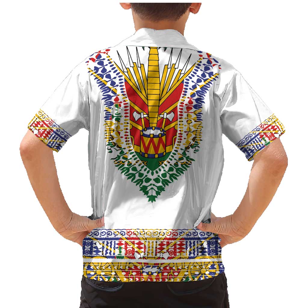 Haiti Flag Traditional Dashiki Family Matching Mermaid Dress and Hawaiian Shirt White Color - Polynesian Pride