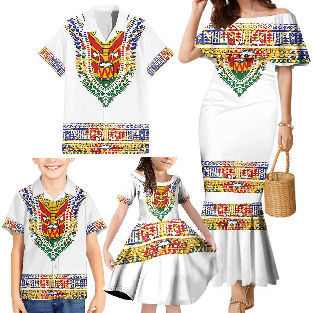 Haiti Flag Traditional Dashiki Family Matching Mermaid Dress and Hawaiian Shirt White Color LT03 - Polynesian Pride