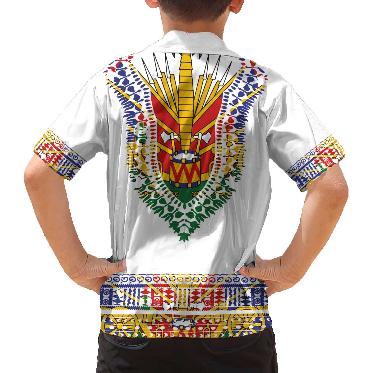 Haiti Flag Traditional Dashiki Family Matching Off The Shoulder Long Sleeve Dress and Hawaiian Shirt White Color - Polynesian Pride