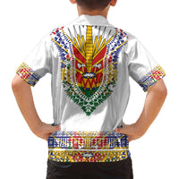 Haiti Flag Traditional Dashiki Family Matching Off The Shoulder Long Sleeve Dress and Hawaiian Shirt White Color - Polynesian Pride