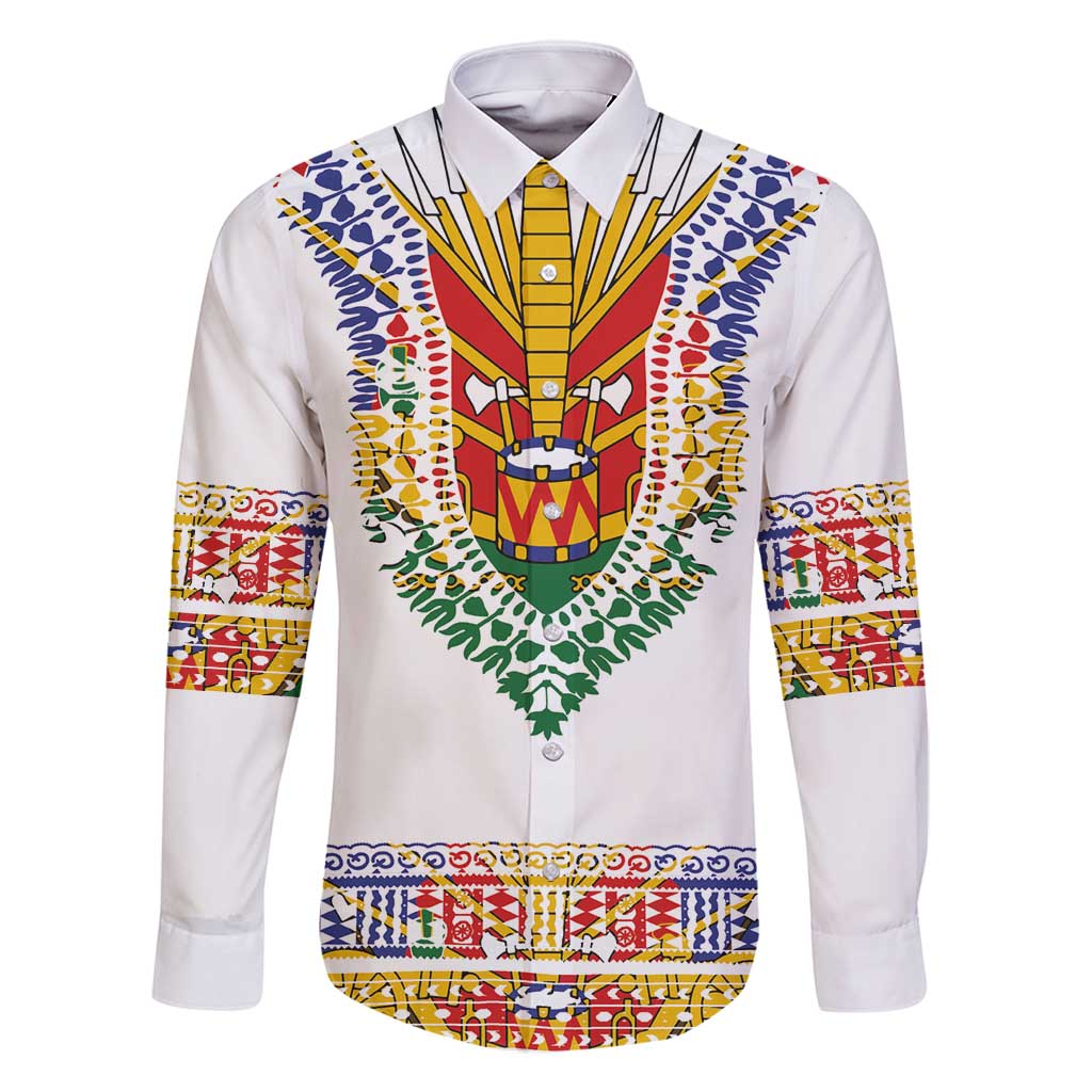 Haiti Flag Traditional Dashiki Family Matching Off Shoulder Maxi Dress and Hawaiian Shirt White Color - Polynesian Pride