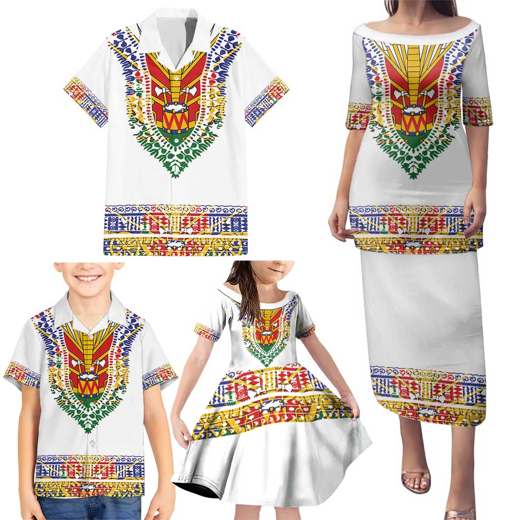 Haiti Flag Traditional Dashiki Family Matching Puletasi and Hawaiian Shirt White Color LT03 - Polynesian Pride