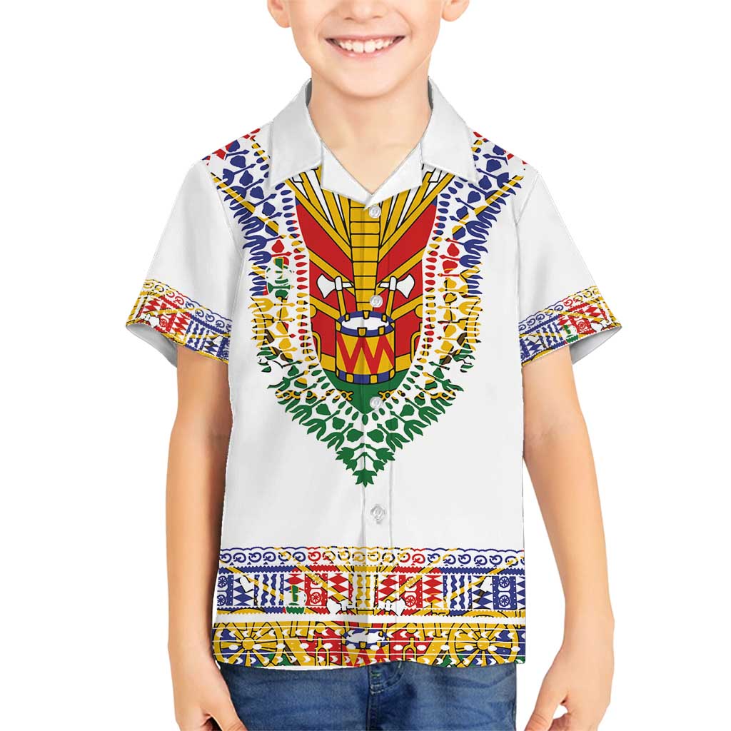 Haiti Flag Traditional Dashiki Family Matching Puletasi and Hawaiian Shirt White Color LT03 Son's Shirt White - Polynesian Pride