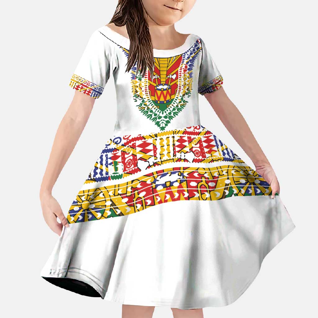 Haiti Flag Traditional Dashiki Family Matching Short Sleeve Bodycon Dress and Hawaiian Shirt White Color - Polynesian Pride