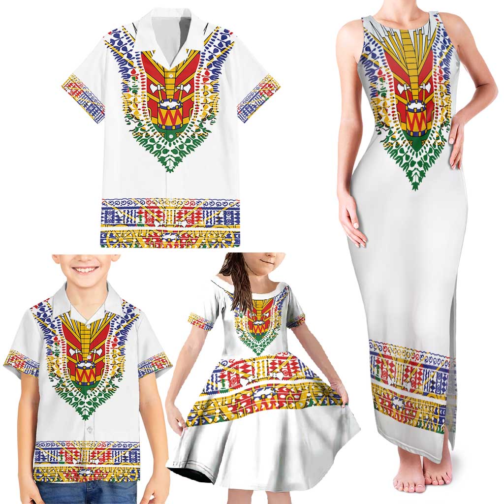 Haiti Flag Traditional Dashiki Family Matching Tank Maxi Dress and Hawaiian Shirt White Color LT03 - Polynesian Pride