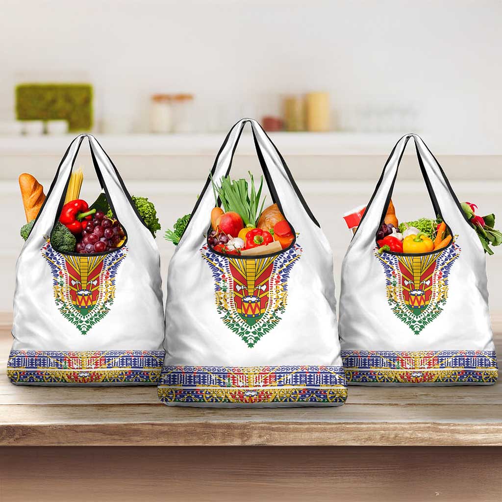 Haiti Flag Traditional Dashiki Grocery Bag White Color LT03 3-pack One Size White - Polynesian Pride