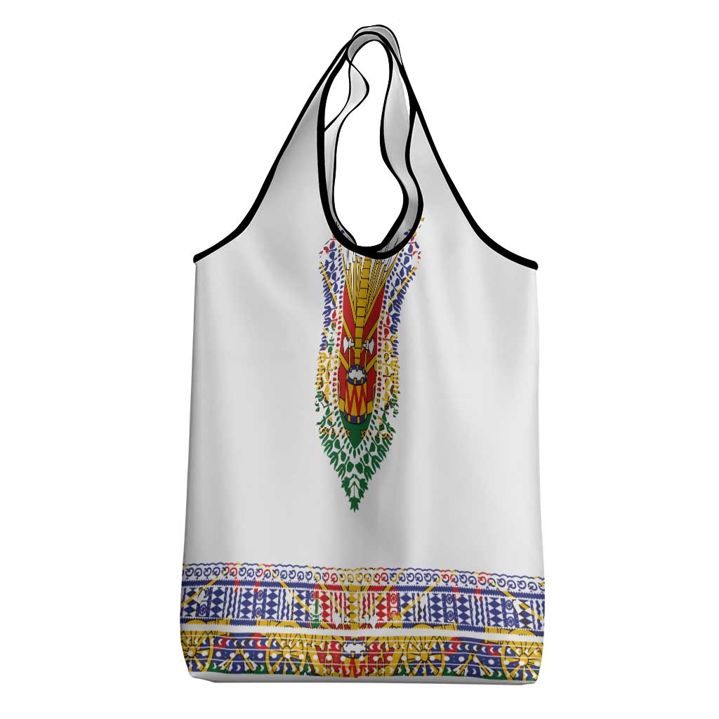Haiti Flag Traditional Dashiki Grocery Bag White Color LT03 - Polynesian Pride