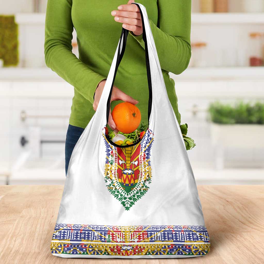 Haiti Flag Traditional Dashiki Grocery Bag White Color LT03 - Polynesian Pride