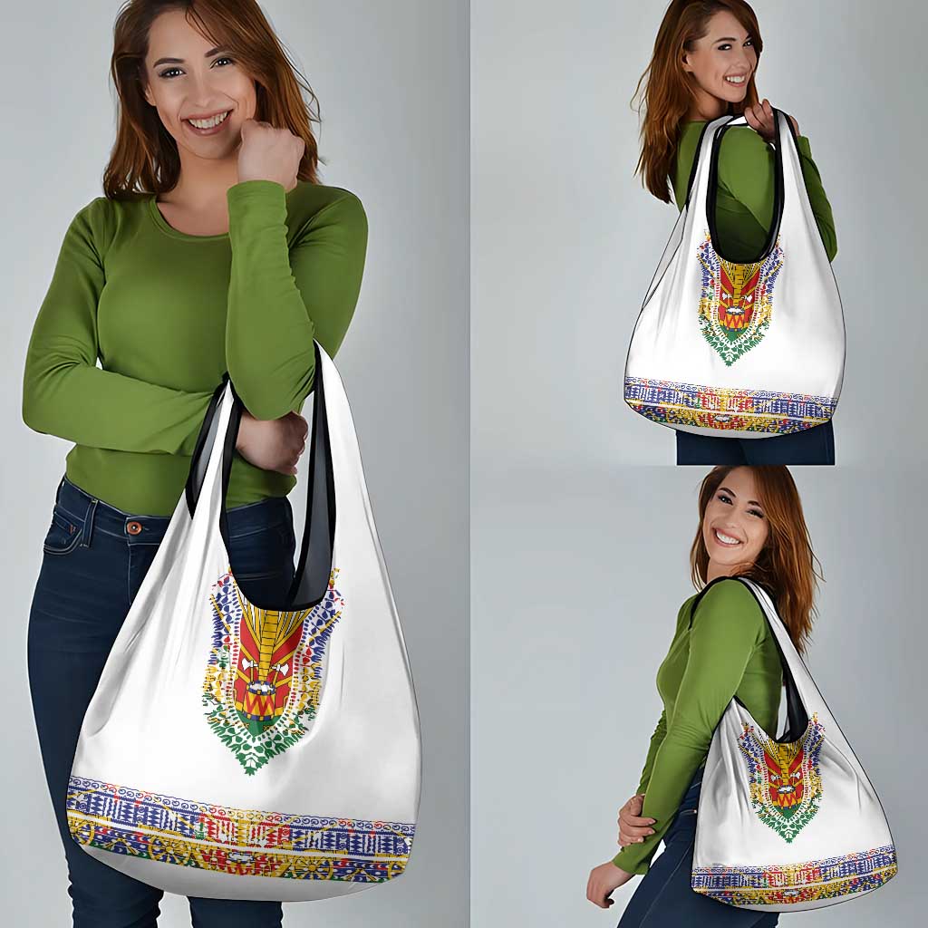 Haiti Flag Traditional Dashiki Grocery Bag White Color LT03 - Polynesian Pride