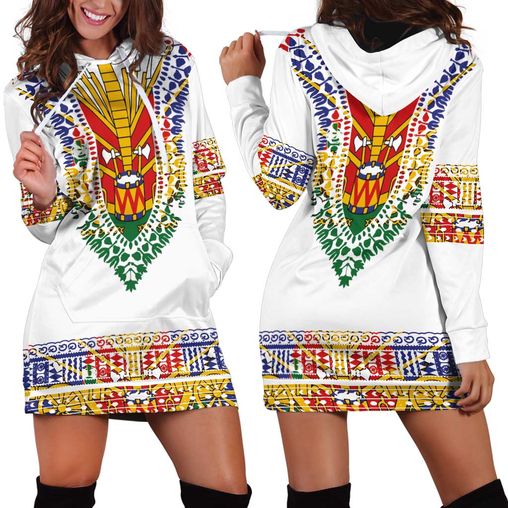 Haiti Flag Traditional Dashiki Hoodie Dress White Color - Polynesian Pride