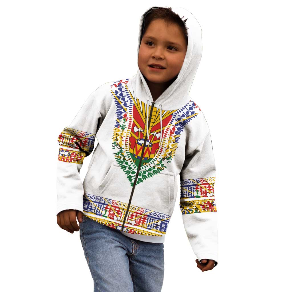 Haiti Flag Traditional Dashiki Kid Hoodie White Color - Polynesian Pride