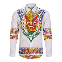Haiti Flag Traditional Dashiki Long Sleeve Button Shirt White Color LT03 Unisex White - Polynesian Pride