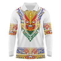 Haiti Flag Traditional Dashiki Long Sleeve Polo Shirt White Color - Polynesian Pride