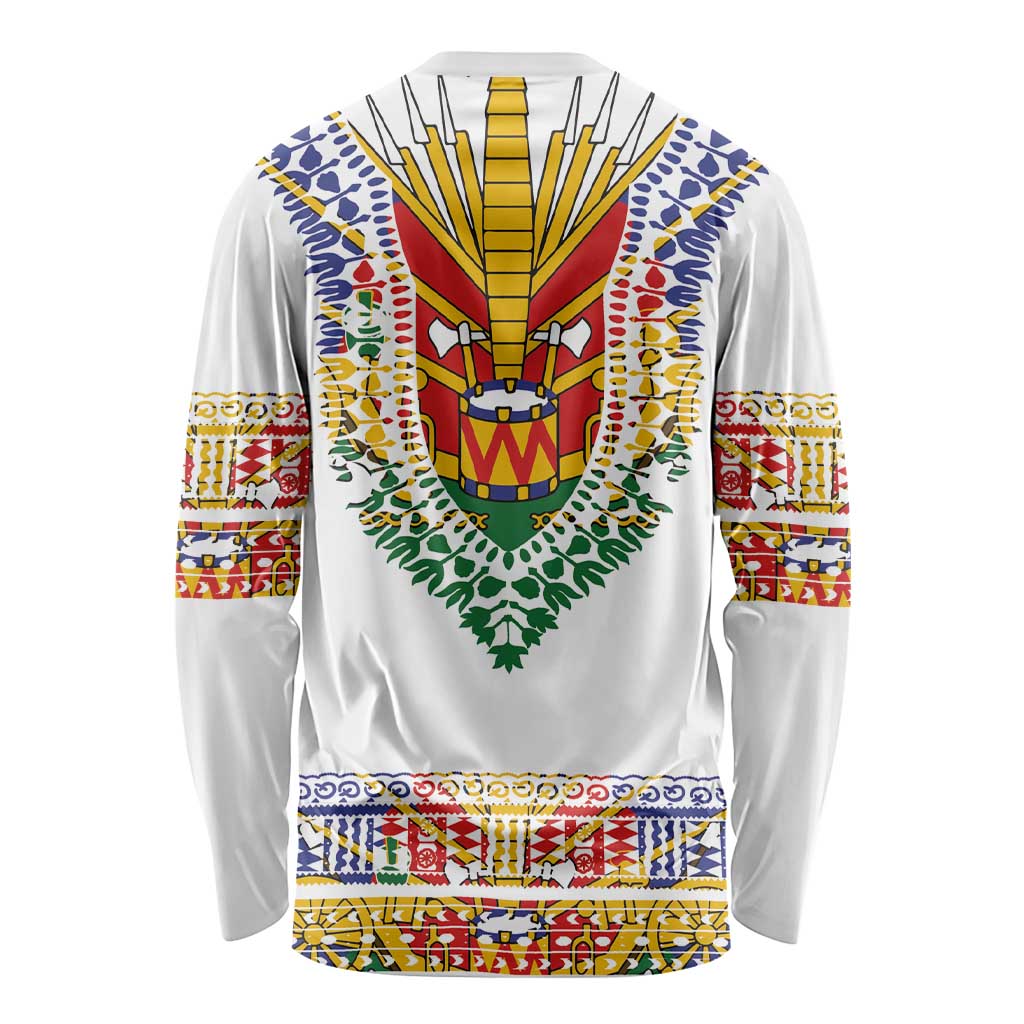 Haiti Flag Traditional Dashiki Long Sleeve Shirt White Color - Polynesian Pride
