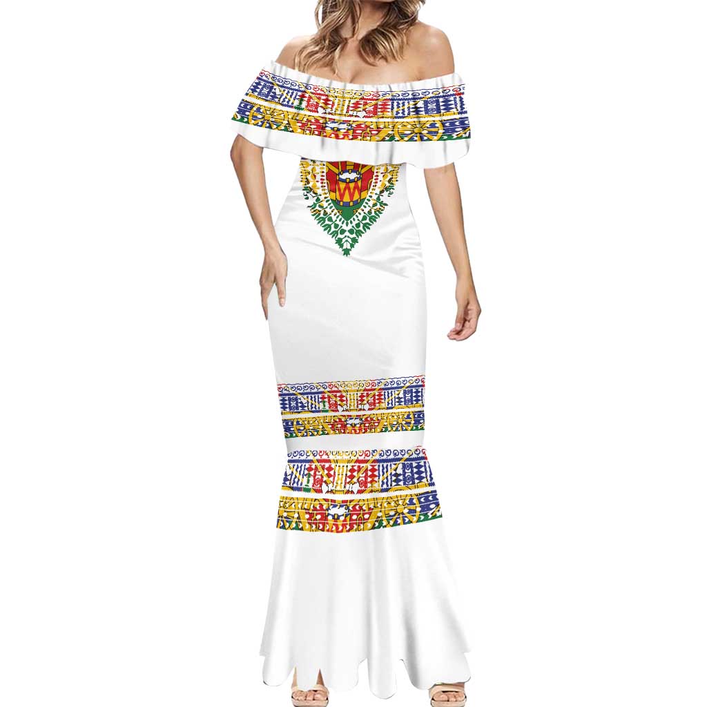 Haiti Flag Traditional Dashiki Mermaid Dress White Color - Polynesian Pride