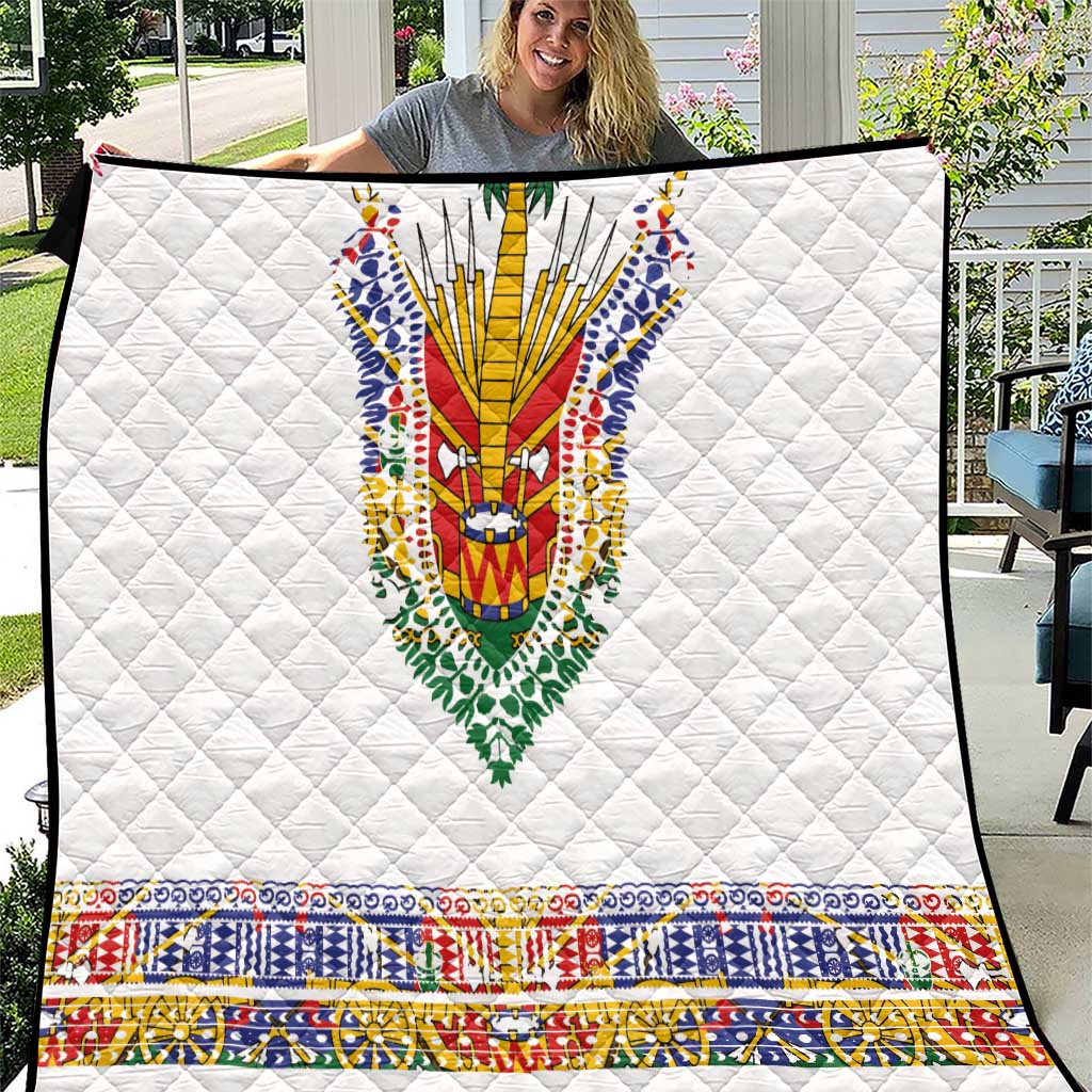 Haiti Flag Traditional Dashiki Quilt White Color - Polynesian Pride