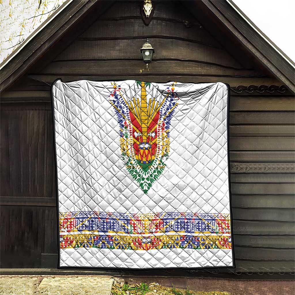 Haiti Flag Traditional Dashiki Quilt White Color - Polynesian Pride