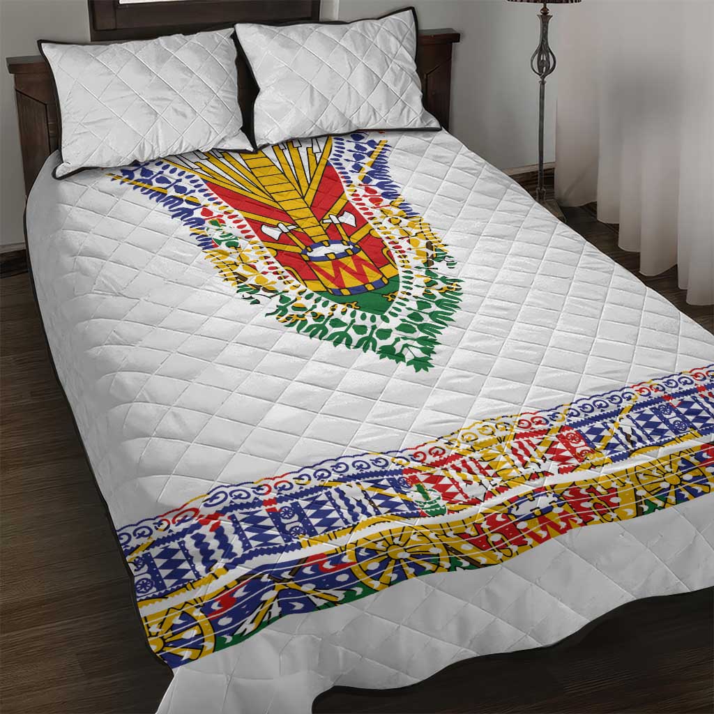 Haiti Flag Traditional Dashiki Quilt Bed Set White Color - Polynesian Pride