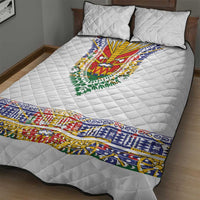Haiti Flag Traditional Dashiki Quilt Bed Set White Color - Polynesian Pride