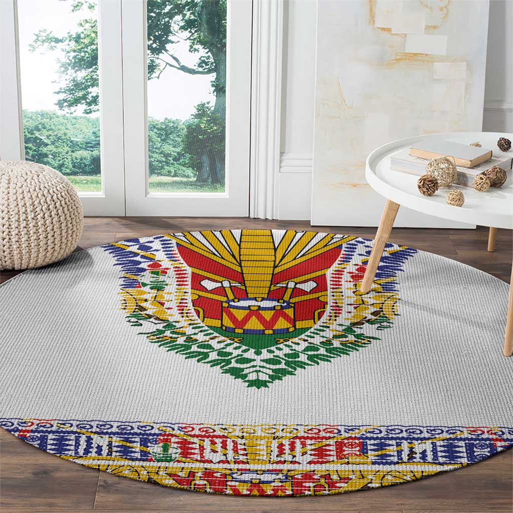 Haiti Flag Traditional Dashiki Round Carpet White Color - Polynesian Pride