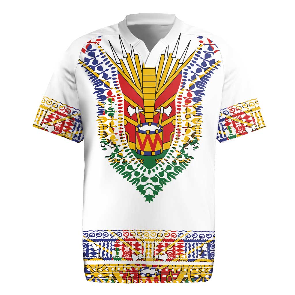 Haiti Flag Traditional Dashiki Rugby Jersey White Color LT03 White - Polynesian Pride