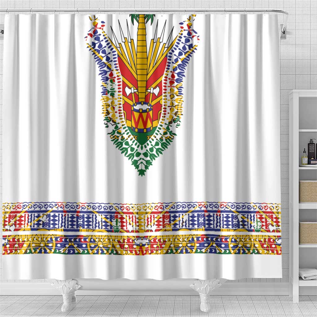 Haiti Flag Traditional Dashiki Shower Curtain White Color - Polynesian Pride