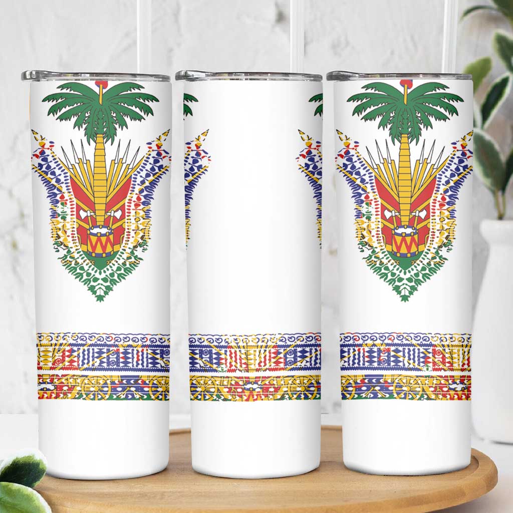 Haiti Flag Traditional Dashiki Skinny Tumbler White Color - Polynesian Pride