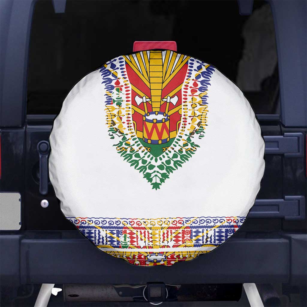 Haiti Flag Traditional Dashiki Spare Tire Cover White Color - Polynesian Pride
