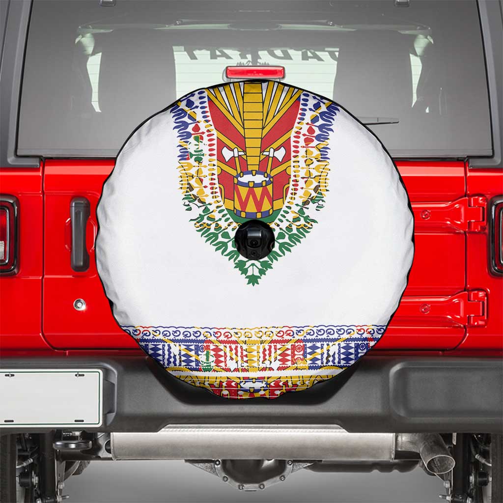 Haiti Flag Traditional Dashiki Spare Tire Cover White Color - Polynesian Pride