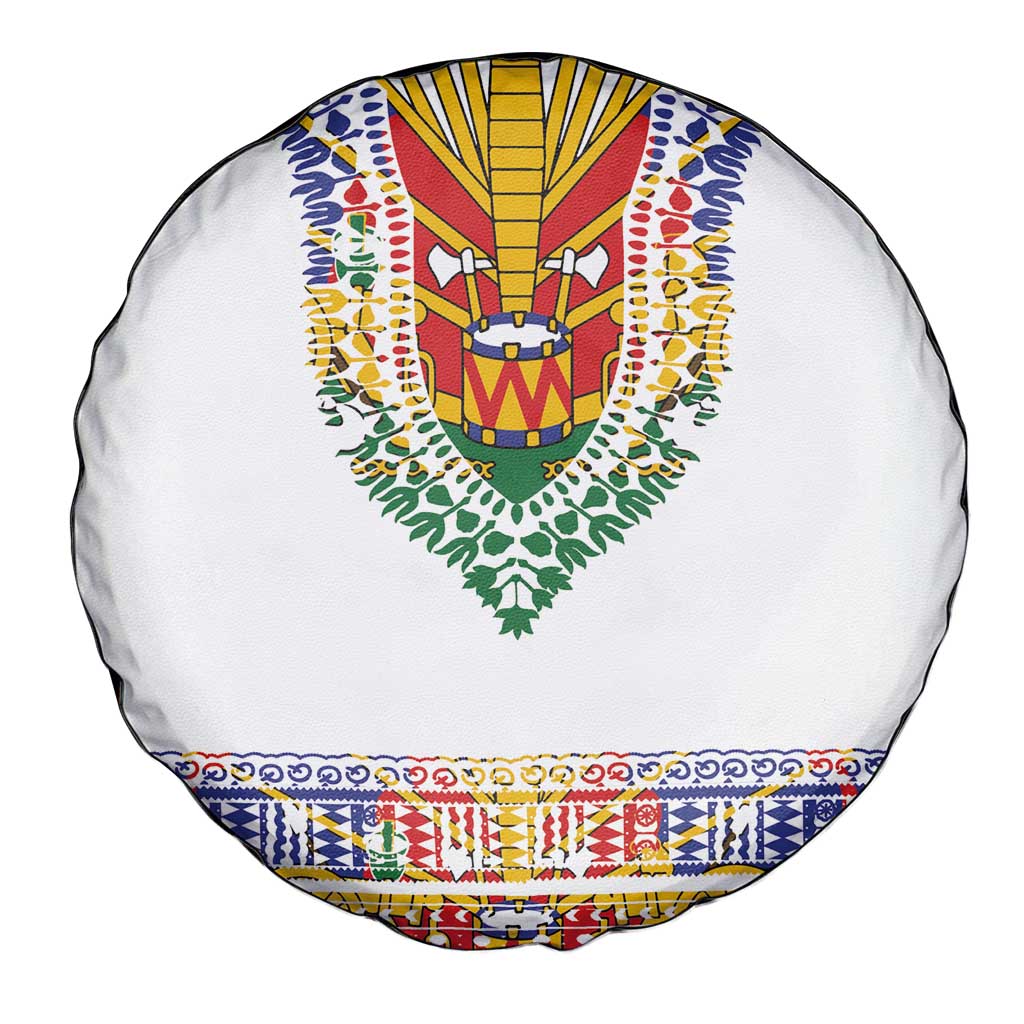 Haiti Flag Traditional Dashiki Spare Tire Cover White Color - Polynesian Pride