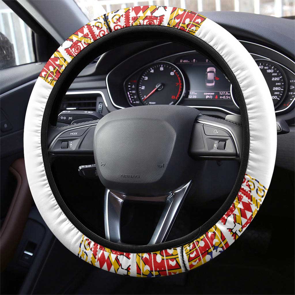 Haiti Flag Traditional Dashiki Steering Wheel Cover White Color LT03 - Polynesian Pride