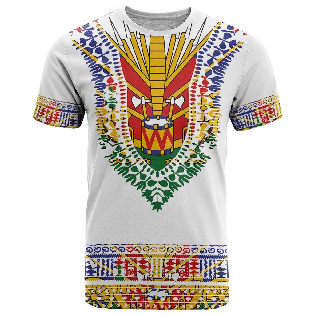 Haiti Flag Traditional Dashiki T Shirt White Color - Polynesian Pride