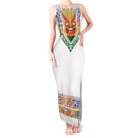 Haiti Flag Traditional Dashiki Tank Maxi Dress White Color - Polynesian Pride