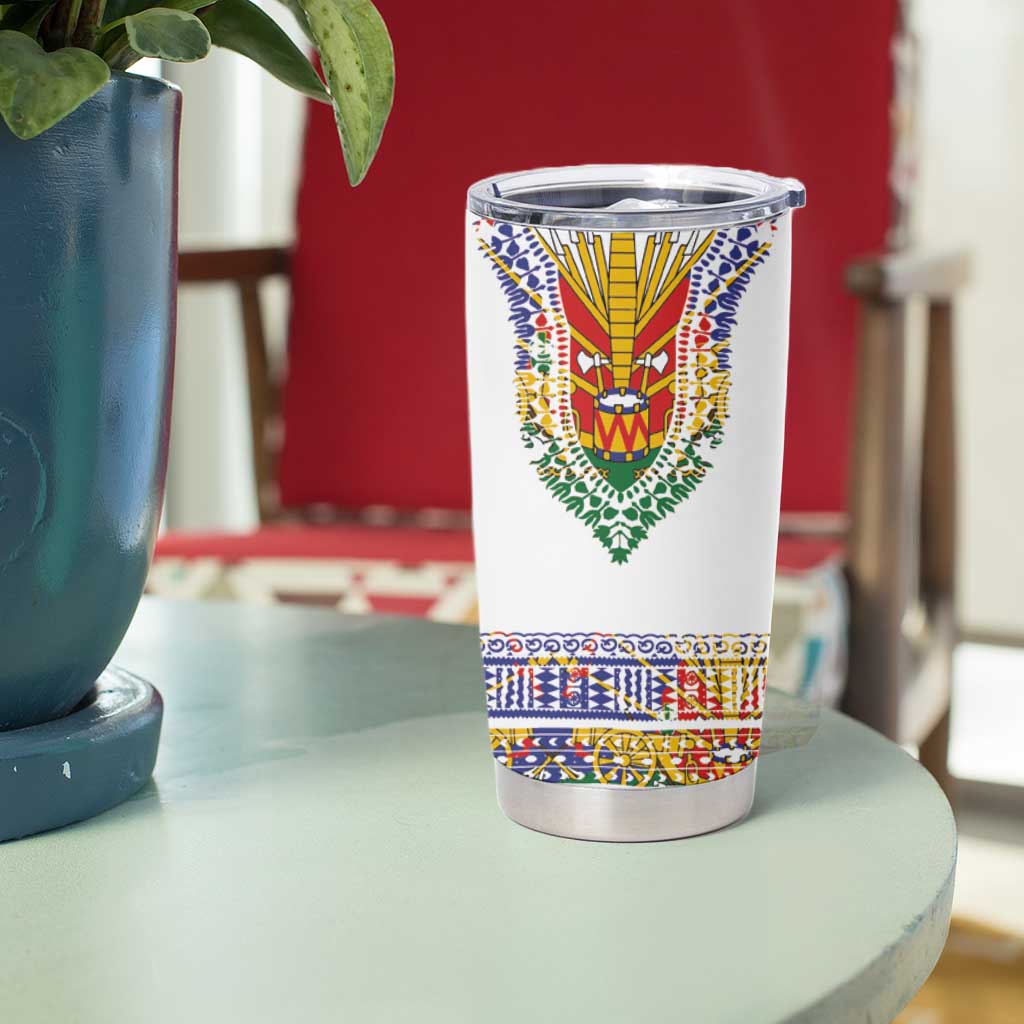 Haiti Flag Traditional Dashiki Tumbler Cup White Color - Polynesian Pride