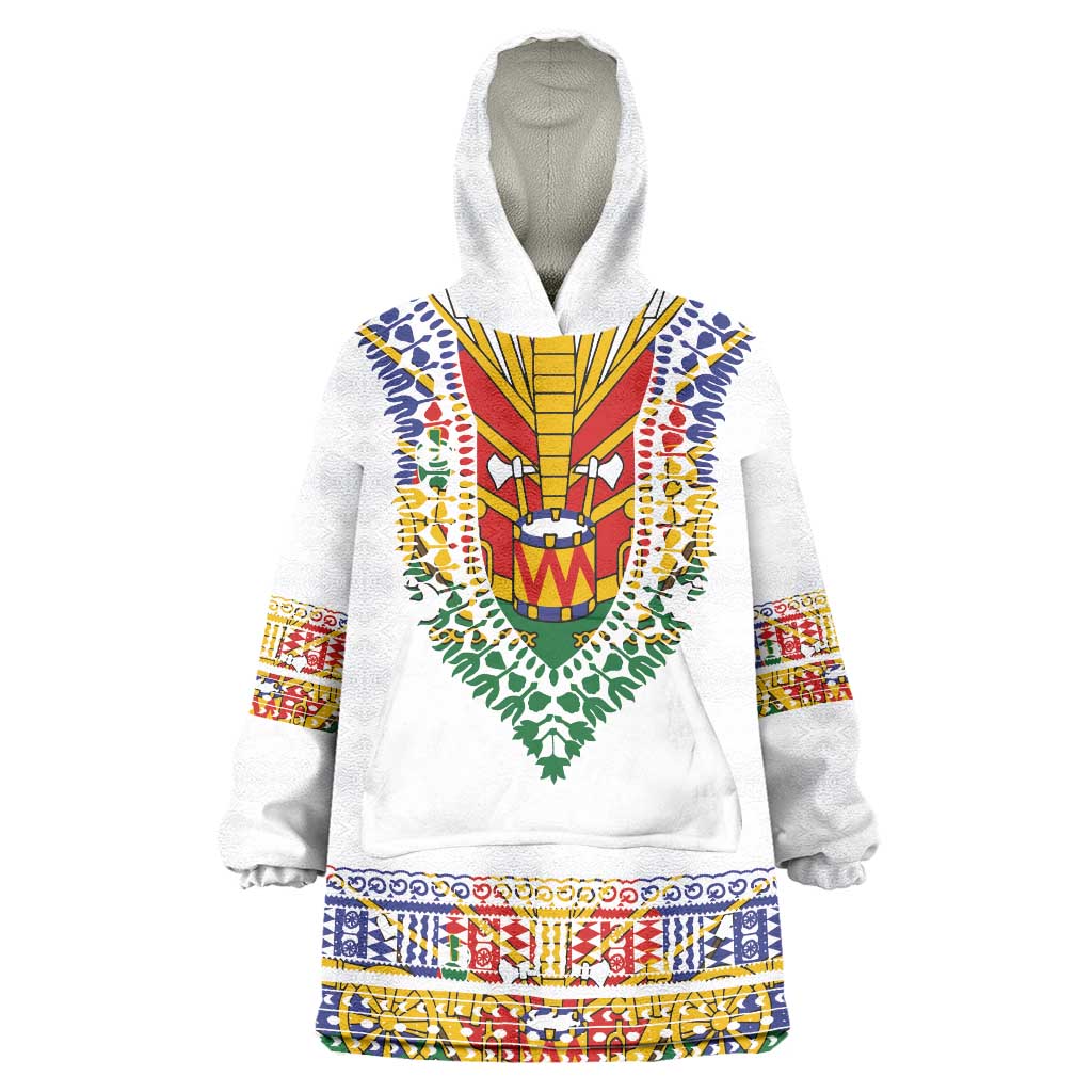 Haiti Flag Traditional Dashiki Wearable Blanket Hoodie White Color LT03 One Size White - Polynesian Pride