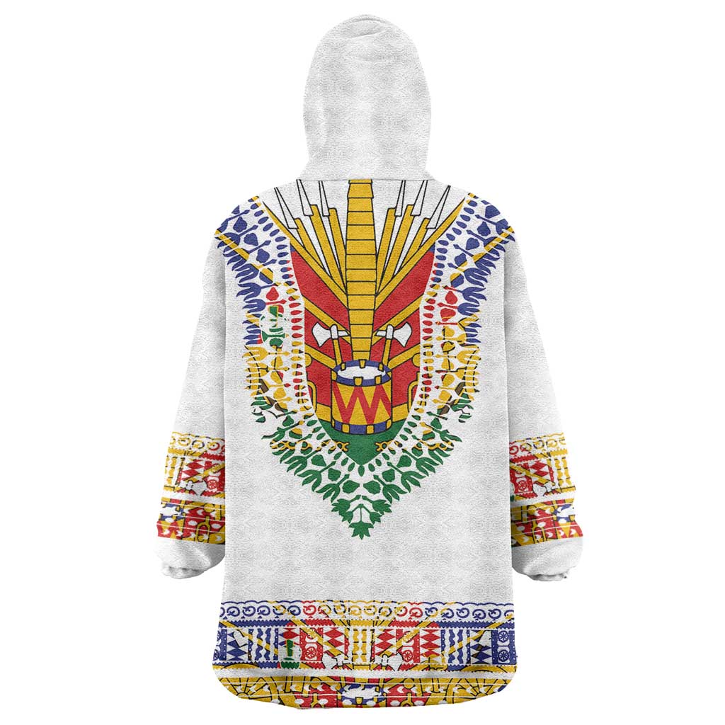 Haiti Flag Traditional Dashiki Wearable Blanket Hoodie White Color LT03 - Polynesian Pride