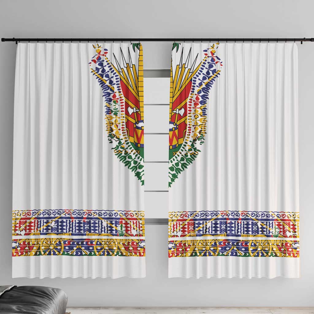 Haiti Flag Traditional Dashiki Window Curtain White Color - Polynesian Pride