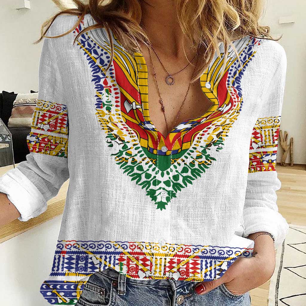 Haiti Flag Traditional Dashiki Women Casual Shirt White Color - Polynesian Pride