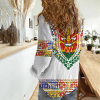Haiti Flag Traditional Dashiki Women Casual Shirt White Color - Polynesian Pride