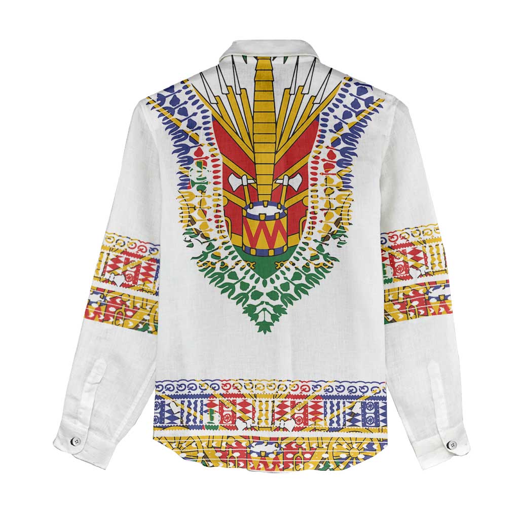 Haiti Flag Traditional Dashiki Women Casual Shirt White Color - Polynesian Pride