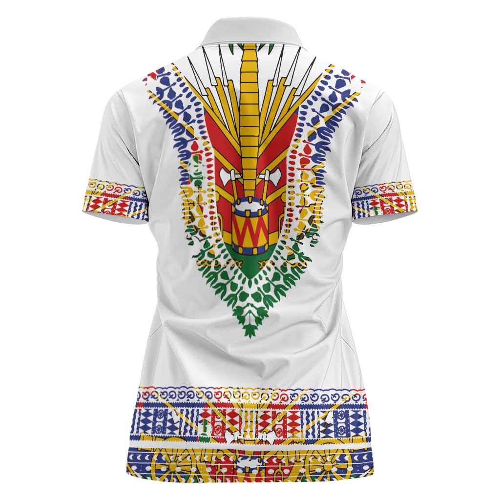Haiti Flag Traditional Dashiki Women Polo Shirt White Color - Polynesian Pride