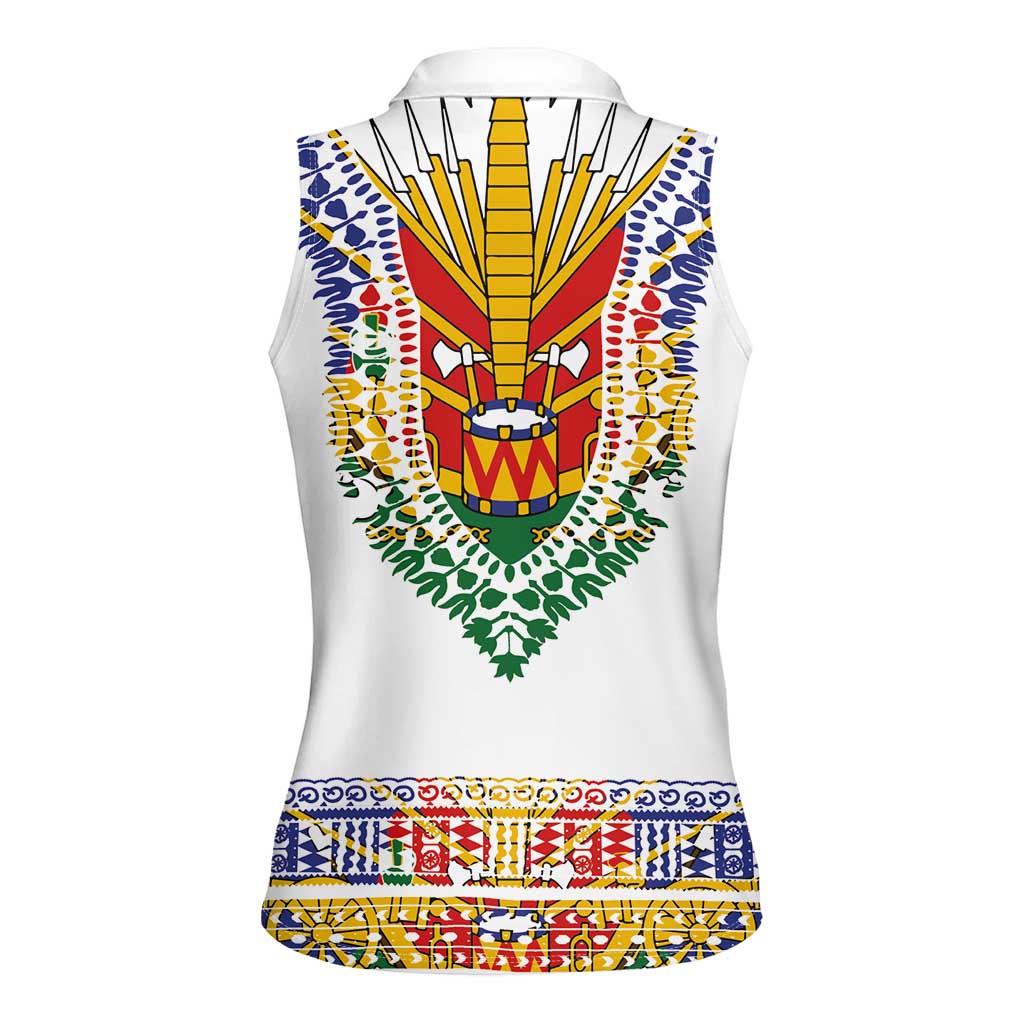 Haiti Flag Traditional Dashiki Women Sleeveless Polo Shirt White Color - Polynesian Pride