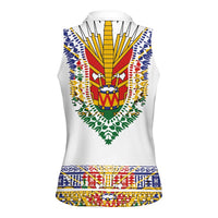 Haiti Flag Traditional Dashiki Women Sleeveless Polo Shirt White Color - Polynesian Pride