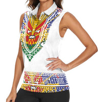 Haiti Flag Traditional Dashiki Women Sleeveless Polo Shirt White Color - Polynesian Pride