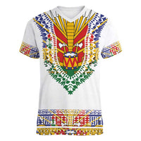 Haiti Flag Traditional Dashiki Women V-Neck T-Shirt White Color - Polynesian Pride