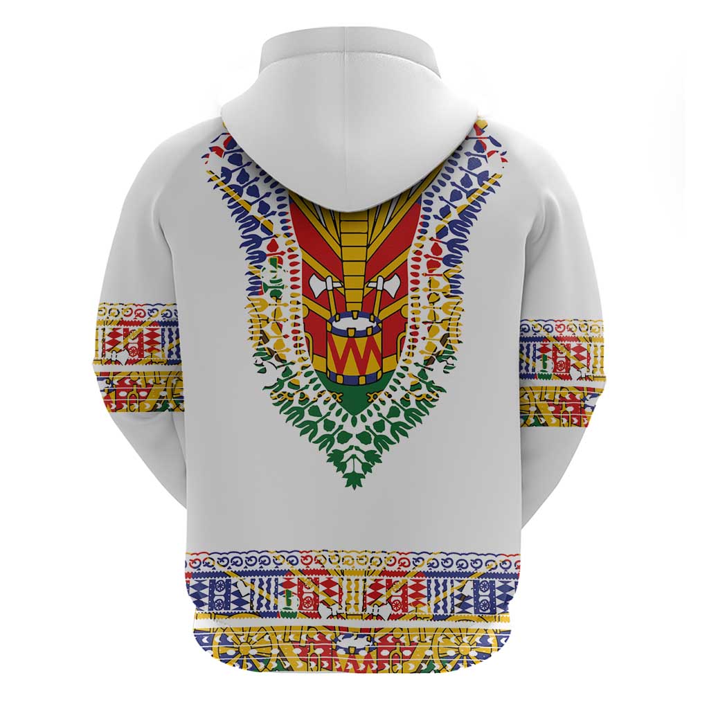Haiti Flag Traditional Dashiki Zip Hoodie White Color - Polynesian Pride