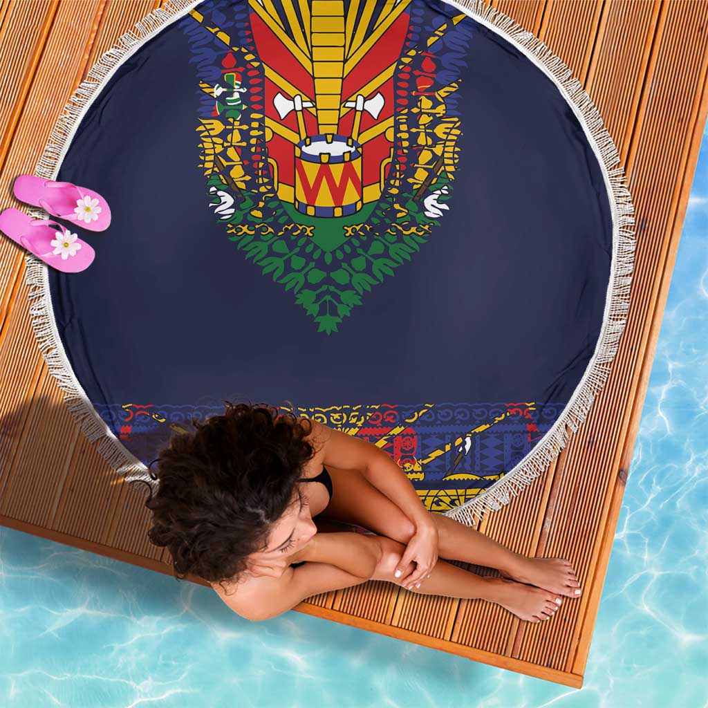 Haiti Flag Traditional Dashiki Beach Blanket Black Color LT03 - Polynesian Pride