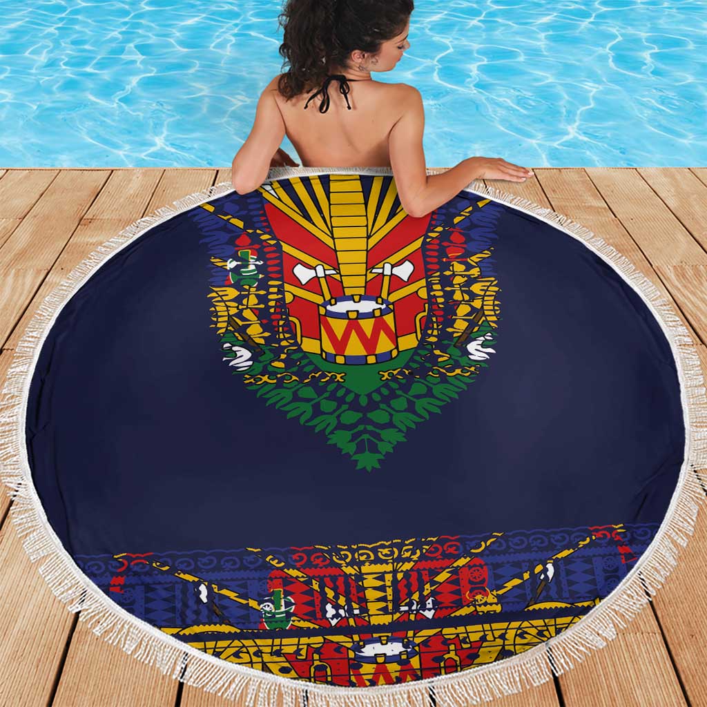Haiti Flag Traditional Dashiki Beach Blanket Black Color LT03 - Polynesian Pride