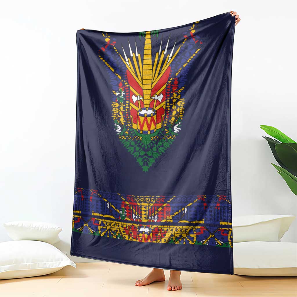 Haiti Flag Traditional Dashiki Blanket Black Color - Polynesian Pride